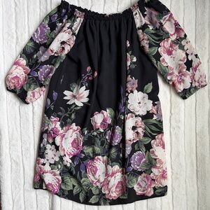 🖤 Miami Off-Shoulder Floral Mini Dress - Black and Pink